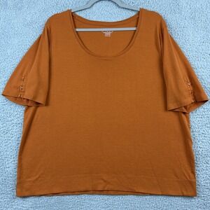 Chicos Shirt Womens 4 2XL Burnt Orange Cotton Button Sleeve Pullover Casual Top